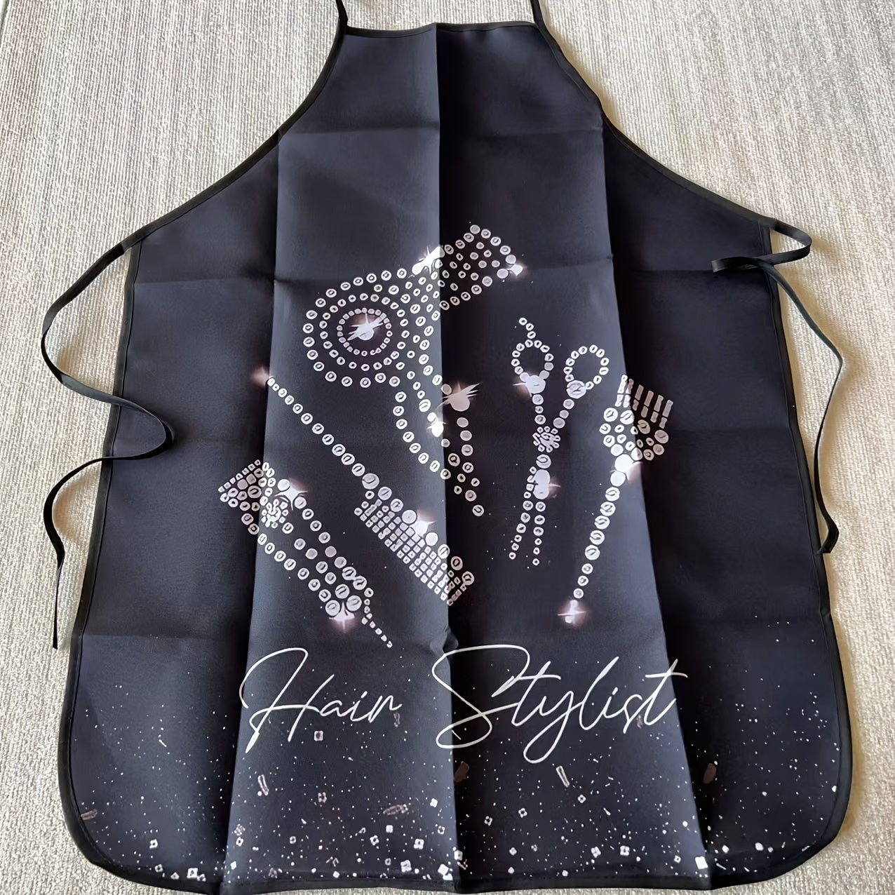 Hairdressing Apron with Stylist Tool Print Adjustable Polyester Woven Fabric