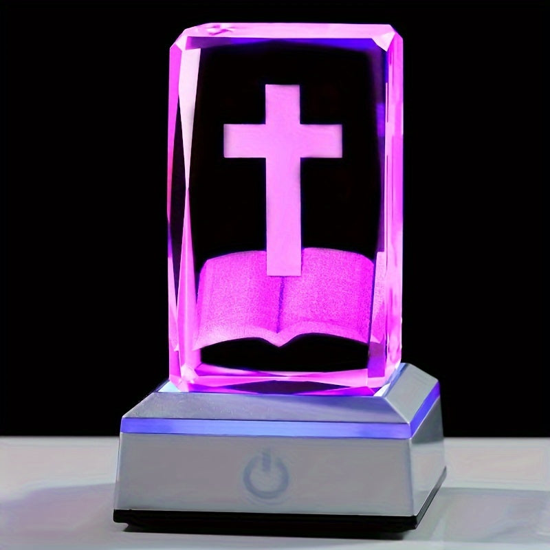 3D Cross Crystal LED Night Light for Christian Home Decor and Gifts for Women and Men