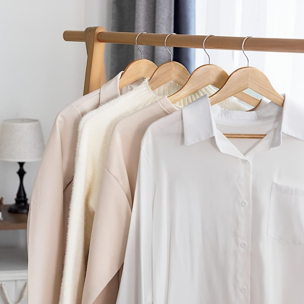 Juego de 10 perchas de madera para abrigos con ganchos giratorios acabado pulido color natural