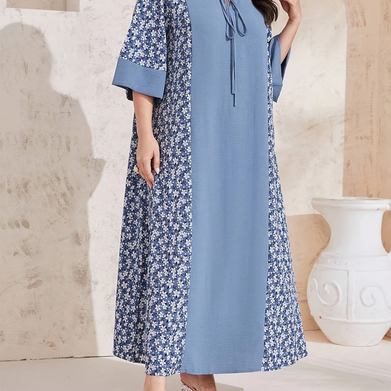 Plus Size Floral Print Tie Front Maxi Dress for Spring and Summer