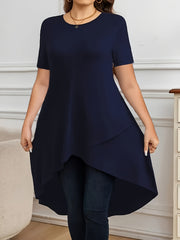 Women's Plus Size Stretch Cross Front Top Short Sleeve Casual Formal Style