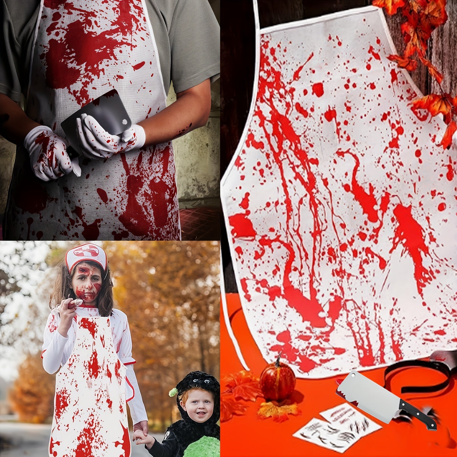 Unisex Halloween Knife Hair Band and Bloody Apron Costume Set for Adults