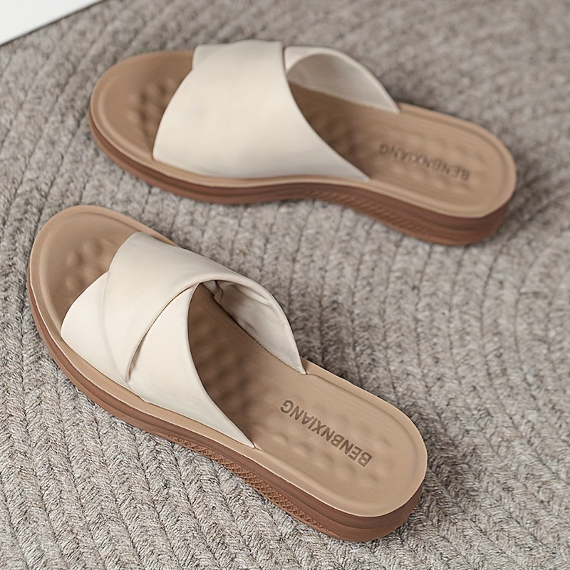 Women's Open Toe Slip-On Flat Sandals with Ankle Strap Lightweight Summer Shoes