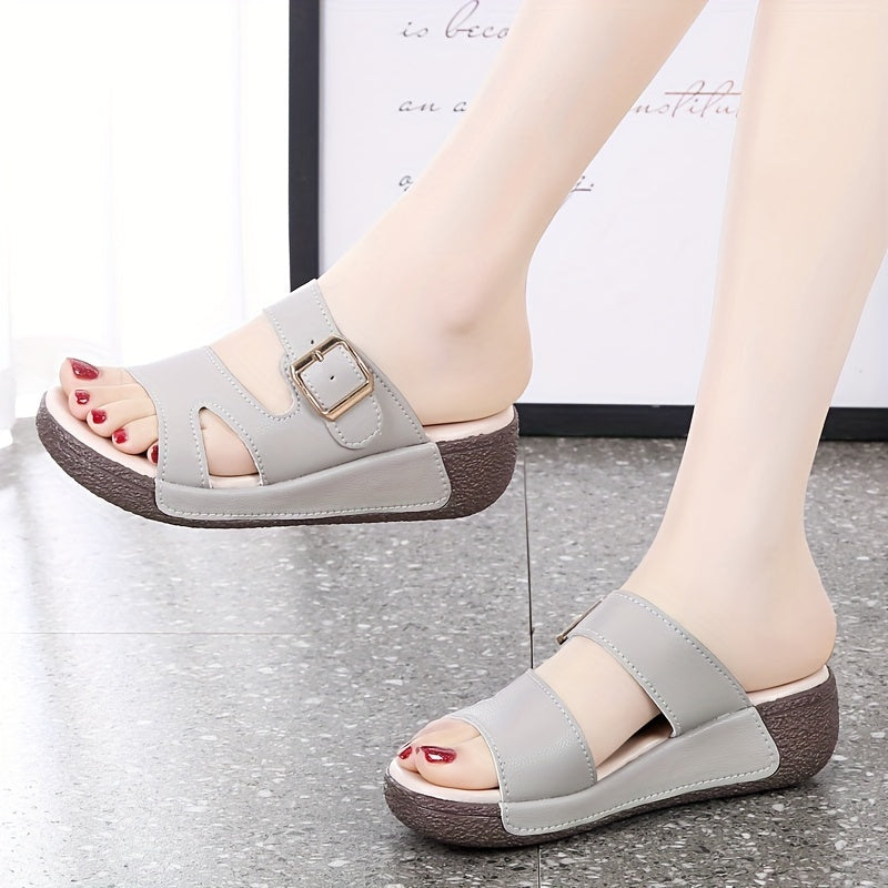 Women's Wedge Slide Sandals Open Toe Buckle Casual Summer