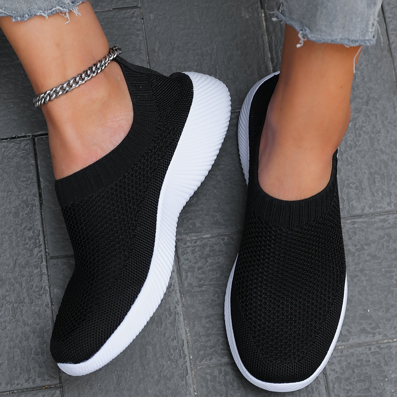 Women’s Breathable Knit Slip-On Sneakers Lightweight EVA All-Season Casual Shoes