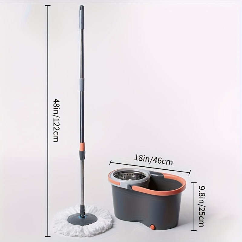 Stainless Steel Spin Mop and Bucket Set with Self-Wringing System for Home Cleaning