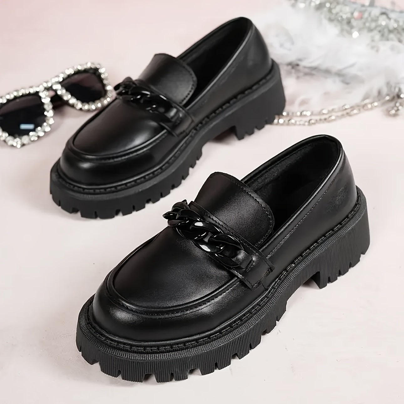 Women's Slip-On Platform Loafers PU Synthetic All-Season Wide Fit