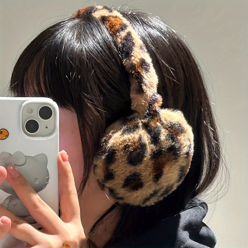 Leopard Print Earmuffs Warm Windproof Cozy Winter Accessories for Women