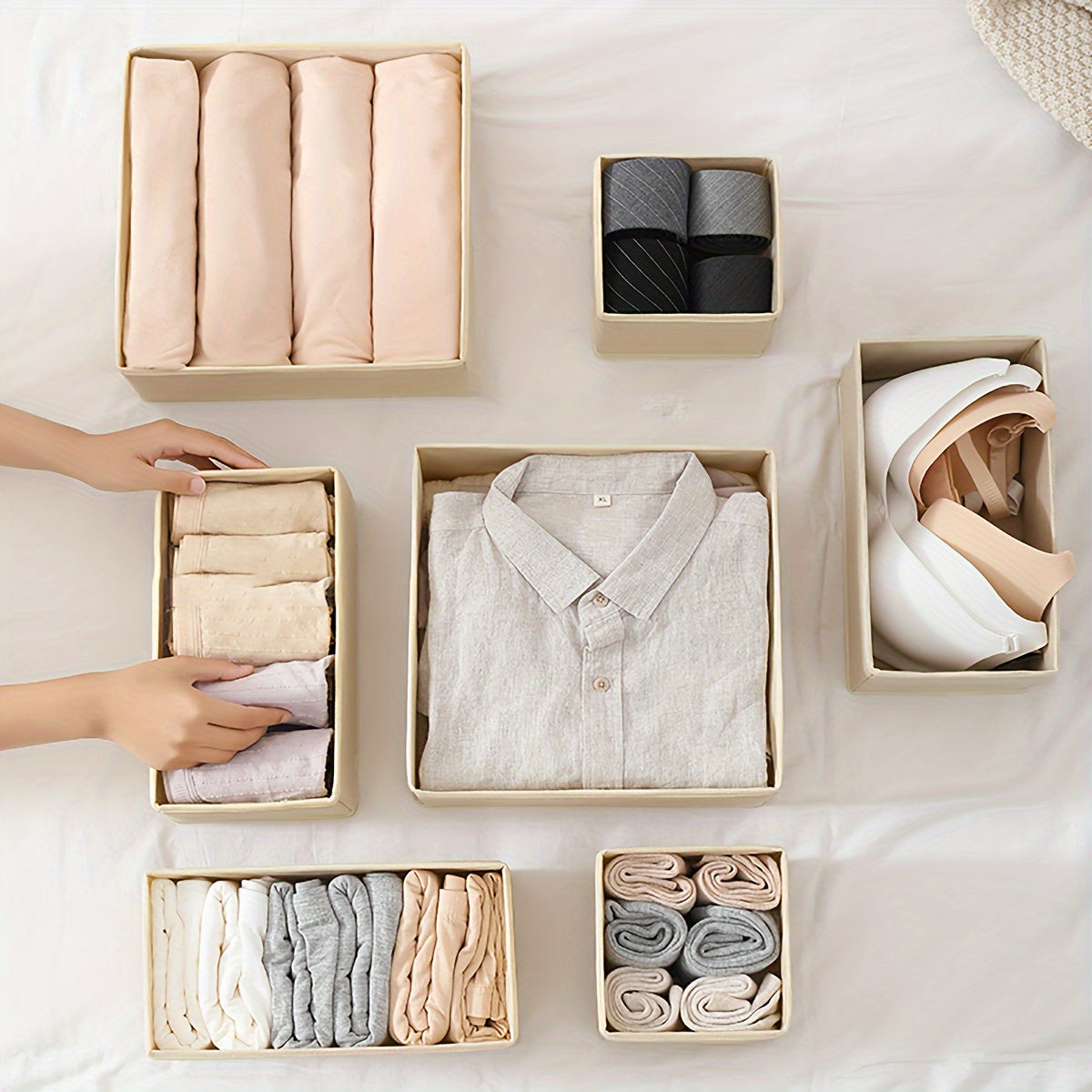 Set of Six Non-Woven Fabric Folding Storage Bins for Clothes and Nursery Organization