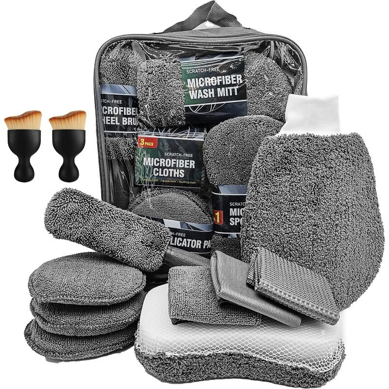 Polyester Car Wash Kit 11 Pieces Interior Exterior Cleaning Tire Brushes Microfiber Sponges