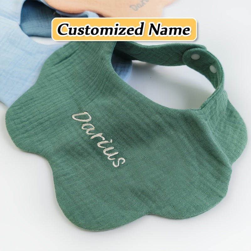 Set of 4 Children's Absorbent Cotton Bibs with Custom Name Option for Kids