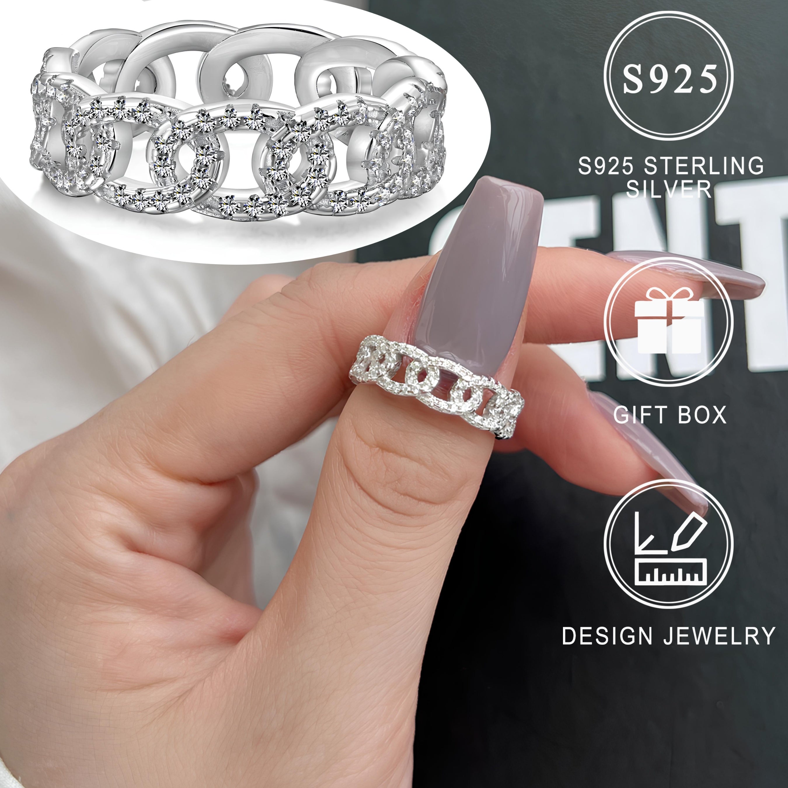 925 Sterling Silver dan yasalgan ajoyib keng halqa, porloq kubik zirkoniya bilan - har kuni kiyish yoki sovg'a berish uchun ideal, nafis sovg'a qutisi bilan birga keladi, mukammal zargarlik sovg'asi.