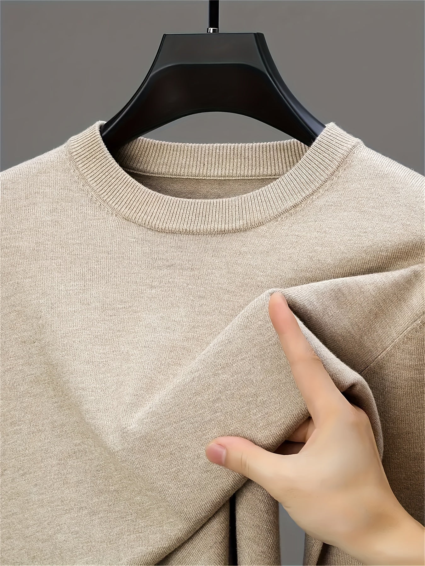 Мужской свитер с круглым вырезом из кашемира большого размера для осени и зимы, с высокой эластичностью, мягкий вязаный