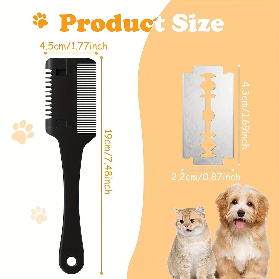 Pet Razor Comb with 10 Replacement Blades for Dog Grooming Safe Shedding and Thinning