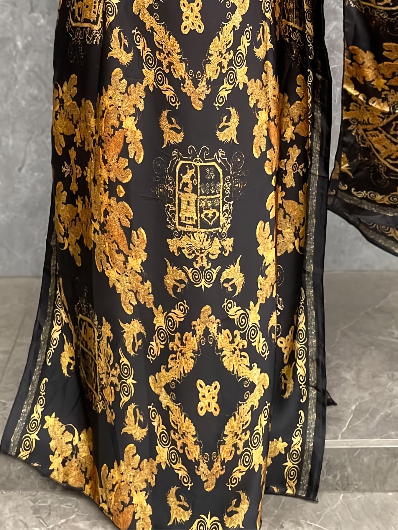 Women's Plus Size Floral Print Tunic Dress with Scarf Polyester All-Season