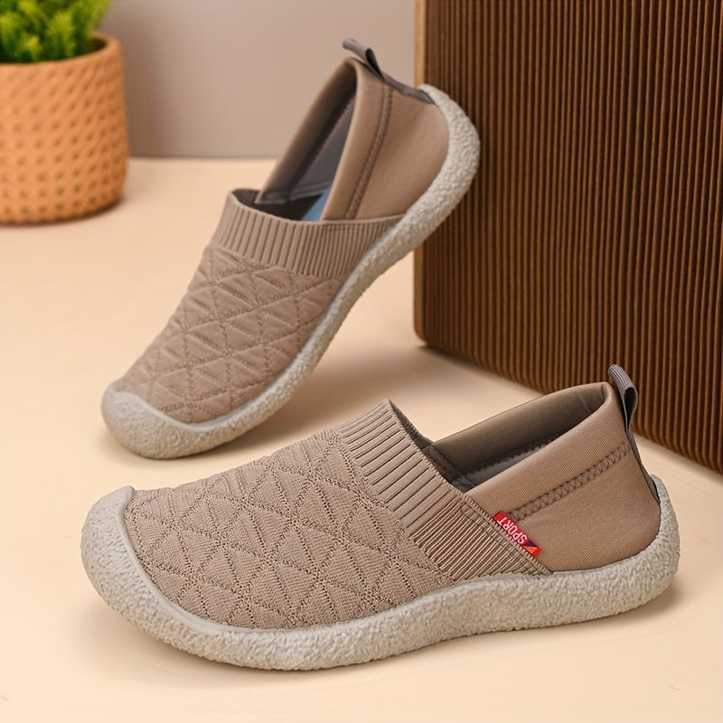 Women Breathable Quilted Fabric Loafers Elastic Sole Casual Slip-On Shoes