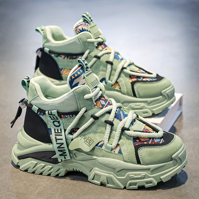 Men's Beige Chunky Sneakers for Autumn Winter Running Hiking Casual