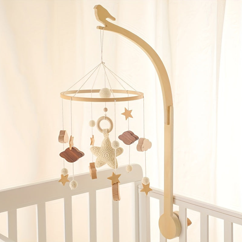 Kids' Bed Hanging Wooden Bird Bell Bracket Home Decor Light Brown