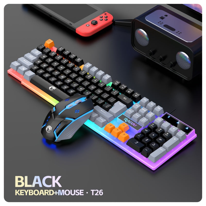 Set de ratón y teclado para juegos con cable y teclas retroiluminadas de 3 colores para juegos competitivos