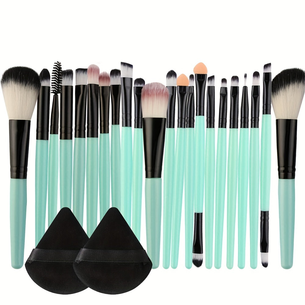 22pcs Makeup Brush Set with 2 Triangle Puffs, Professional Multi-Functional Cosmetic Brushes