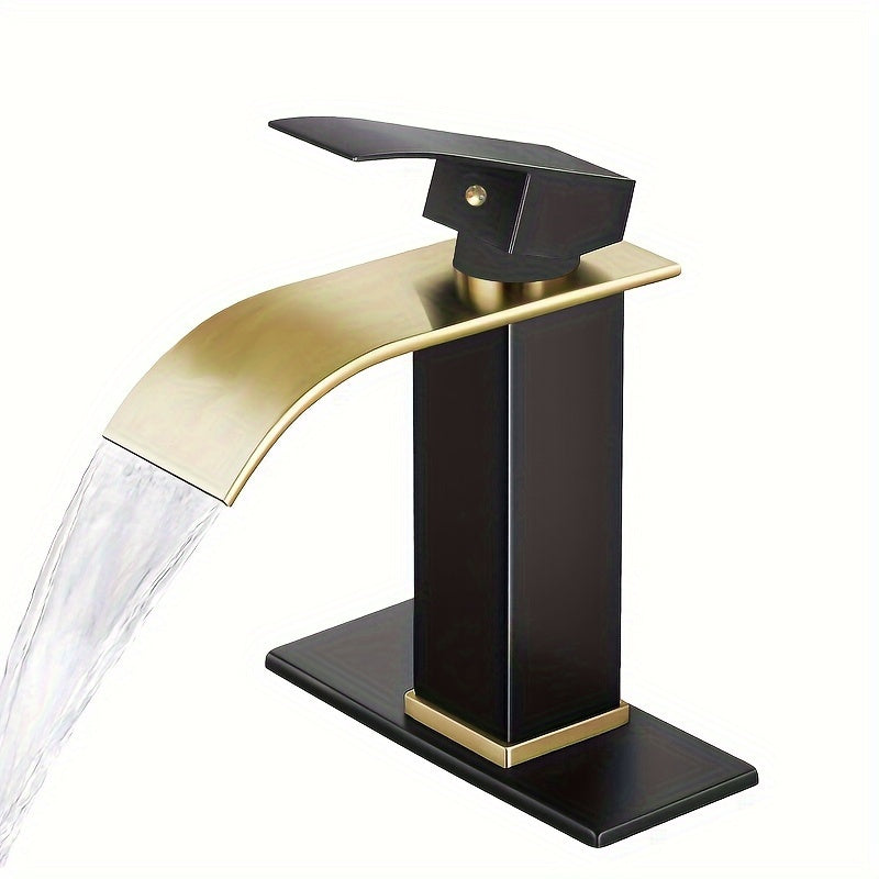 Black and Gold Stainless Steel Bathroom Faucet Single Handle Waterfall Sink Mixer with Ceramic Valve
