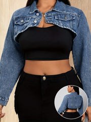 Джинсовая куртка для женщин больших размеров, свободный крой, выстиранный синий, повседневная весна-осень