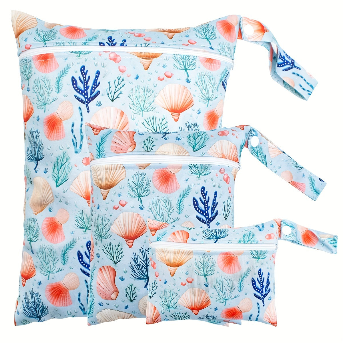 Set of 3 Elephant Print Waterproof Travel Pouches for Diapers, Yoga, Sports