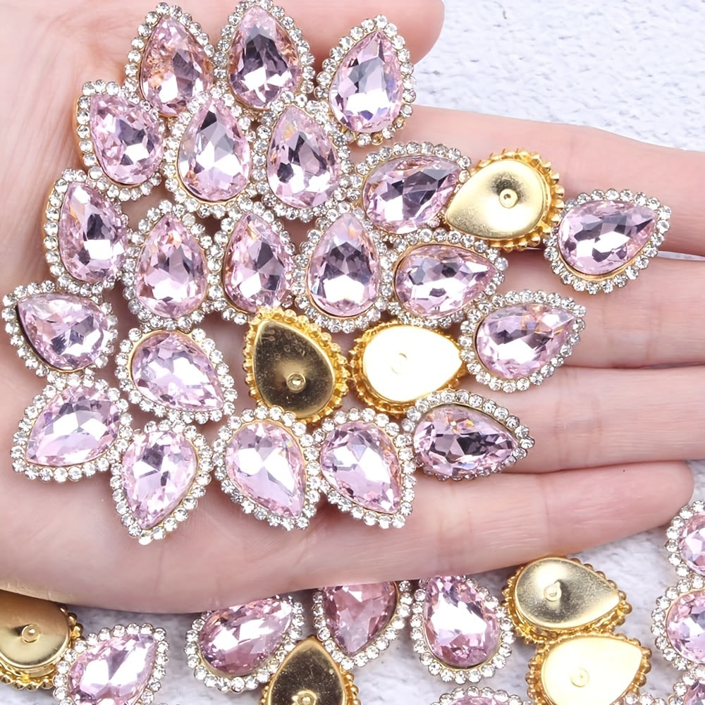 30 dona Teshikli tomchi akrilik rhinestone metall bezaklari, o'z qo'li bilan ishlash uchun, to'y kiyimlari aksessuarlari