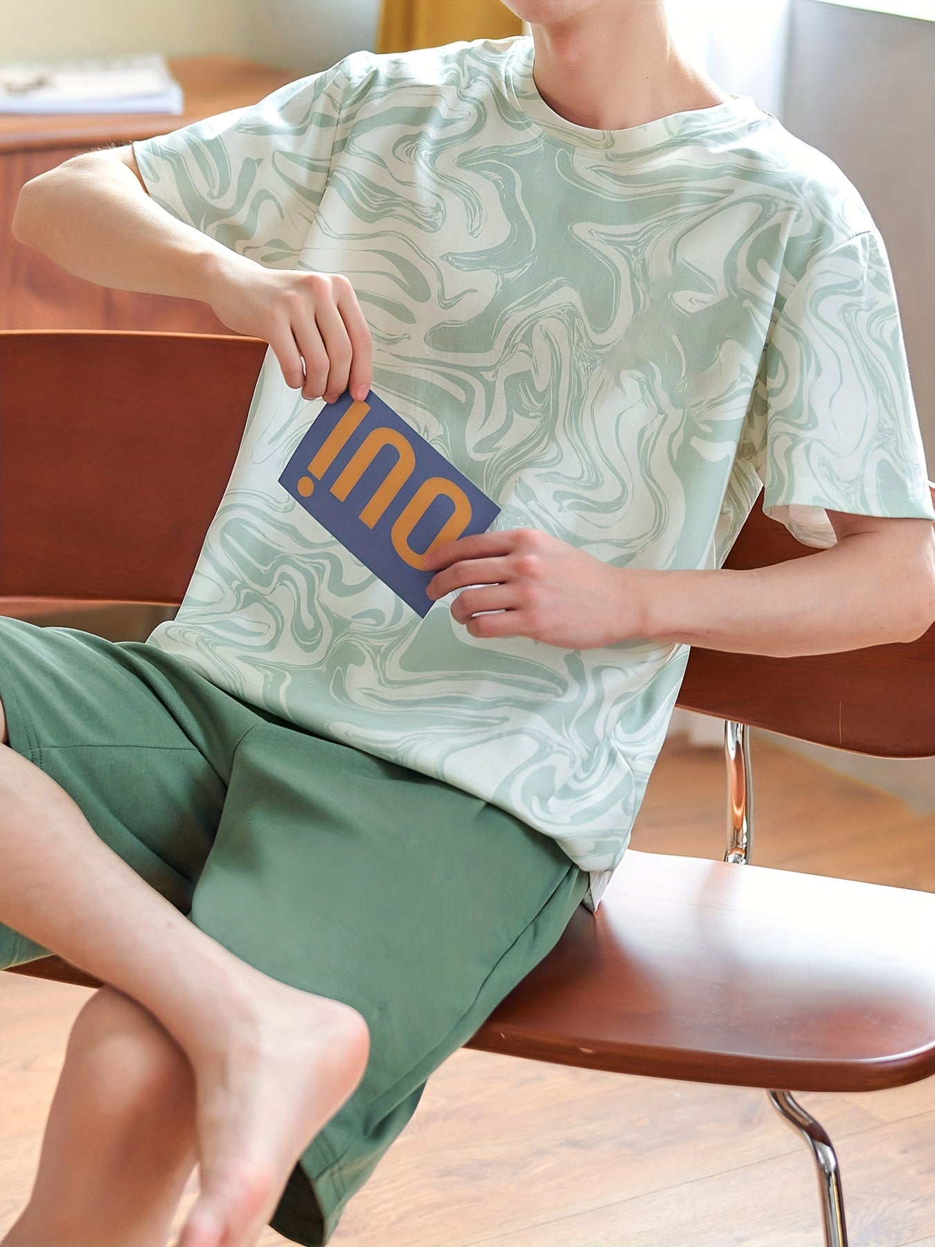 Men's Cotton Summer Pajama Set Short Sleeve T-Shirt and Shorts Casual Lounge Sleepwear