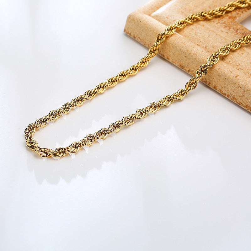 Gold-Toned Stainless Steel Rope Necklace and Bracelet Set Y2K Minimalist Style for Daily Wear and Gifting