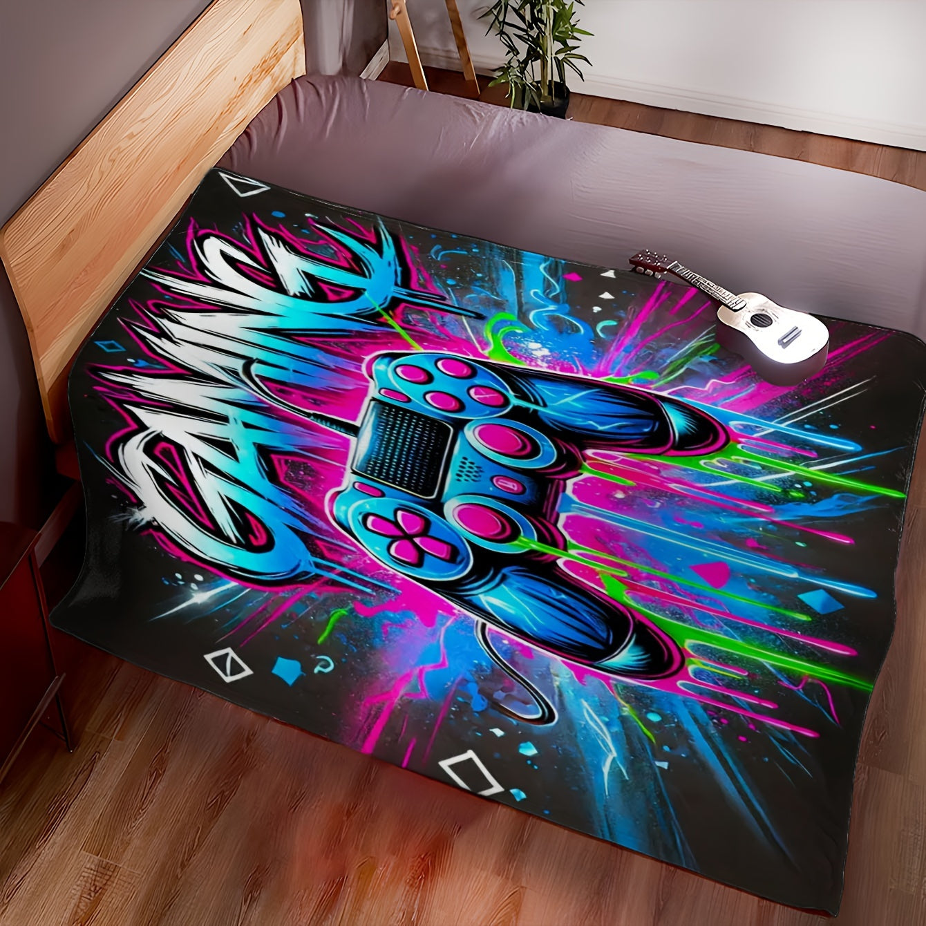 Flannel Throw Blanket for Couch Bed or Travel Digital Knitted Print Lightweight All-Season Warmth