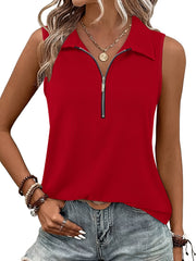 Ayollar uchun bezsiz V-shakllı bo'yinli fermuarlı tank top, kundalik, bir rangli, yozgi qatlamlash uchun