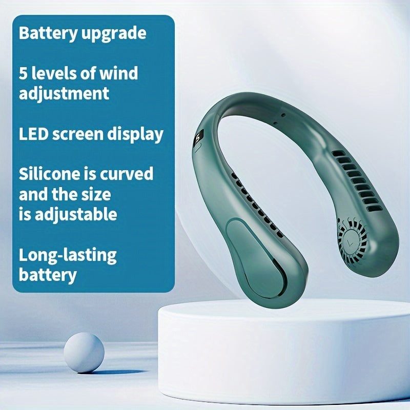 Portable Neck Fan USB Rechargeable 5 Speeds High-Velocity Cooling Silent Operation Travel Camping Gift