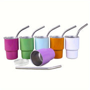6-Piece Stainless Steel Shot Glasses Set with Lids and Straws for Bars and Home
