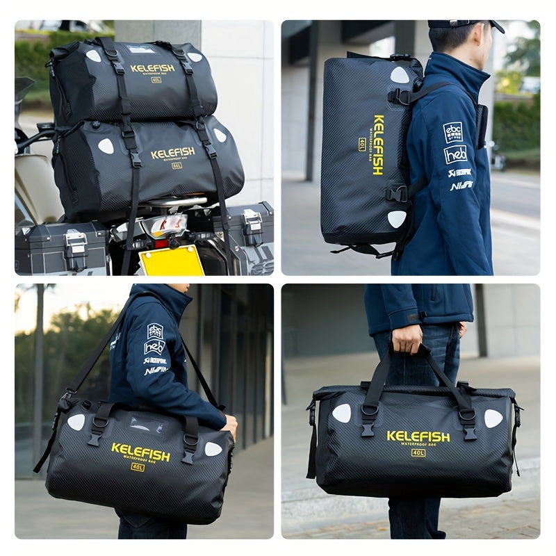 Waterproof Motorcycle Dry Bag 66L Durable PVC Reflective Black Carbon Fiber