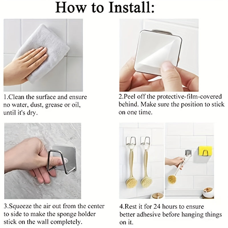 Stainless Steel Sponge Holder Set of 4 - Bardoshli, Suvga chidamli va Chiriyotgan, Oshxona, Yotoqxonalar va Ofislar uchun devorga o'rnatilgan dizayn - Oshxona yuvinish joyi uchun quvvatli quriydigan drenaj rack va qulf bilan, cho'tka saqlash uchun