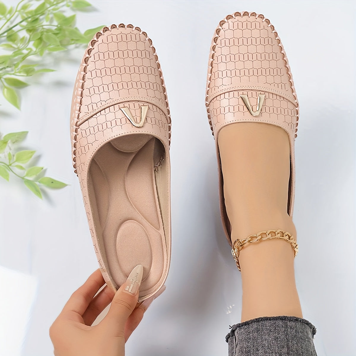 Women's Slip-On Mules Lightweight Flat Shoes with Metal Buckle