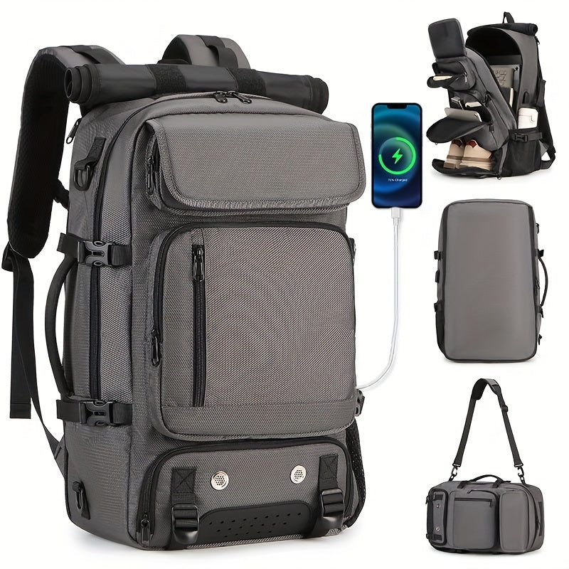Black Waterproof Hiking Backpack with Shoe Compartment and Adjustable Straps