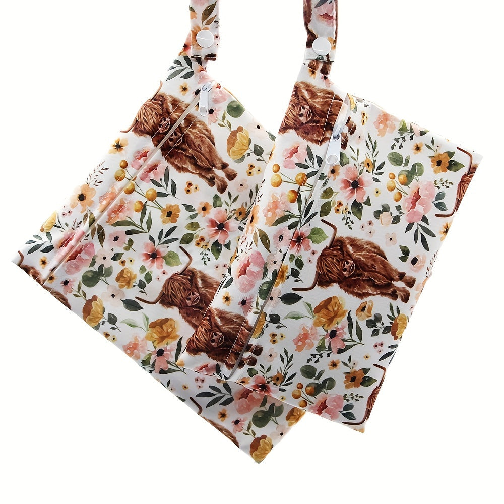Set of 2 Cow Print Wet Bags for Diapers and Travel Gift