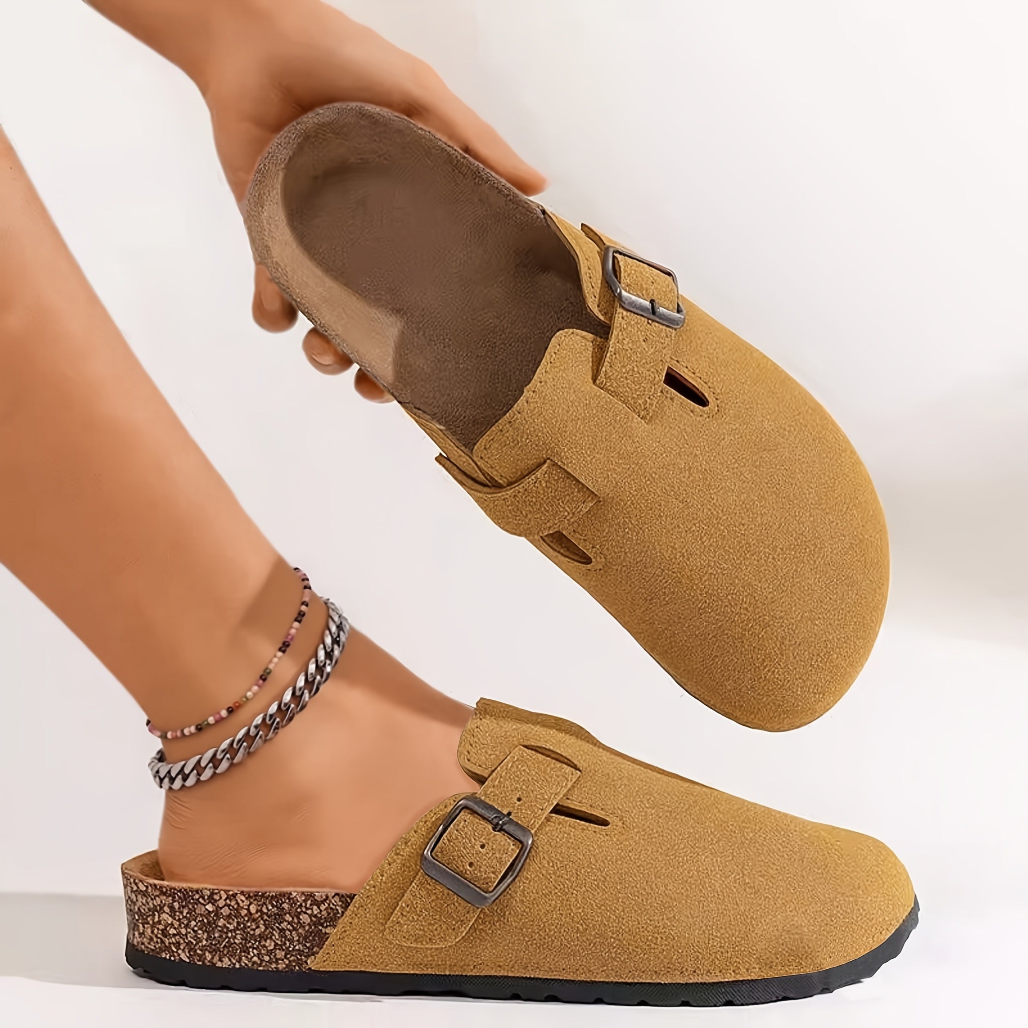 Women's Faux Fur Mules Shoes Casual Summer Slip-On Beige Comfort