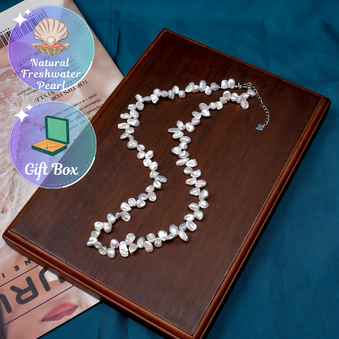 Freshwater Pearl Necklace for Women with Petal Design Lariat Chain Gift Box