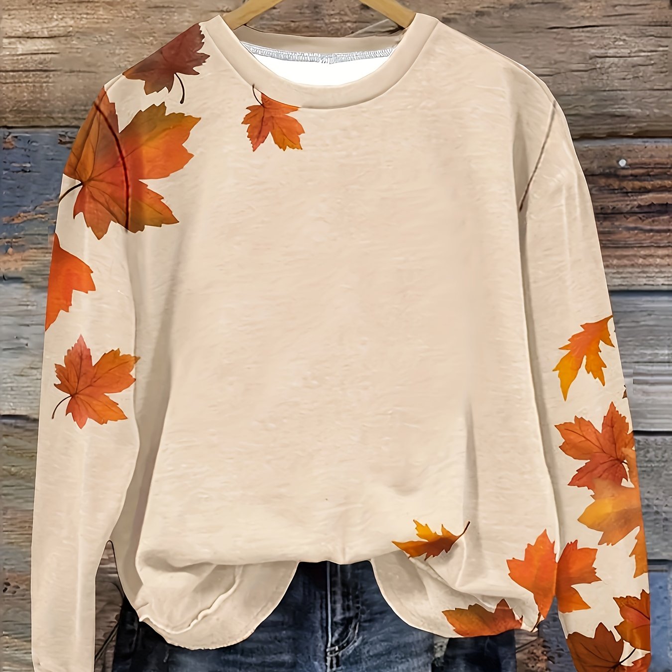 Plus o'lchamli Maple Leaf bosma pullover svitshot uzun sleeve krujkek casual kuz qish ayollari