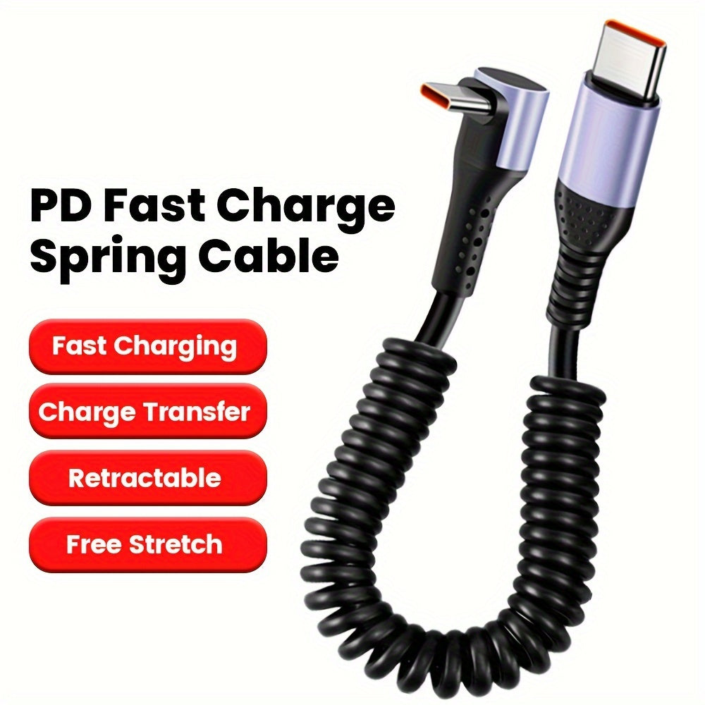 Spring Data Cable Elbow USB C Fast Charging Cable for iPhone 15 Samsung Xiaomi