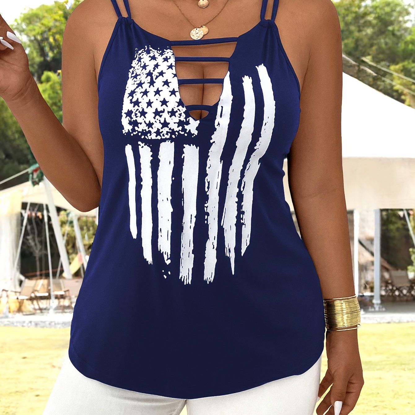 Plus Size Women's V-Neck Cutout Tank Top Breathable Summer Spaghetti Strap