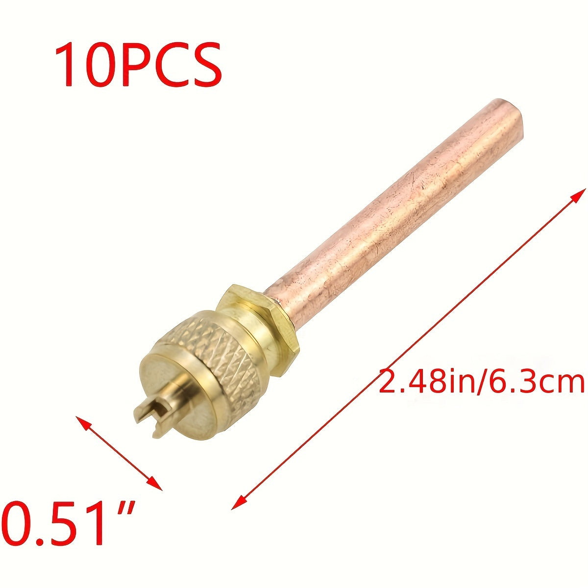 Set of 10 Brass Access Valves for Refrigeration and Air Conditioner, 6.3cm