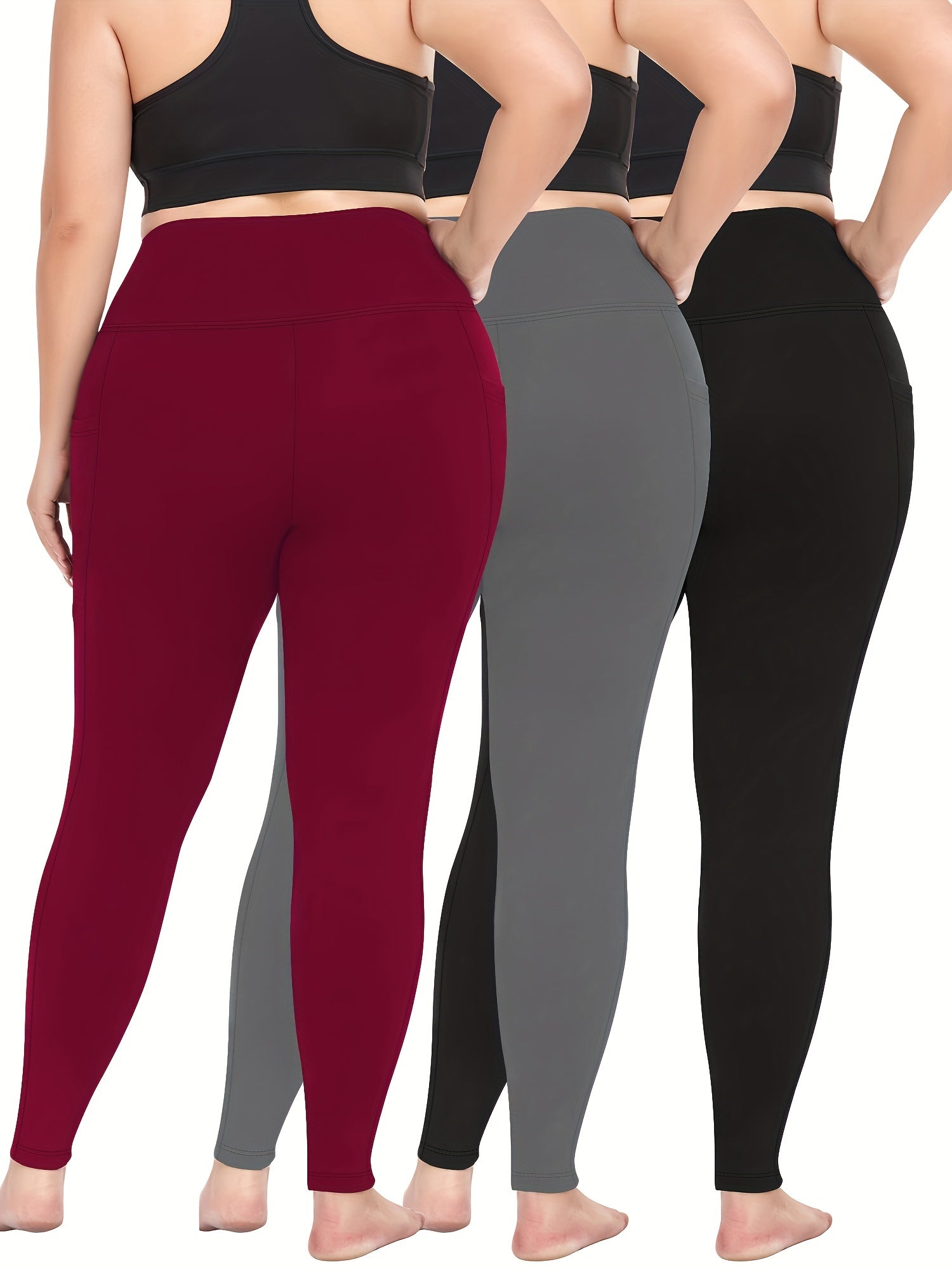 Plus Size Skinny Leggings Women High Waist Stretchy Workout Pants with Pockets