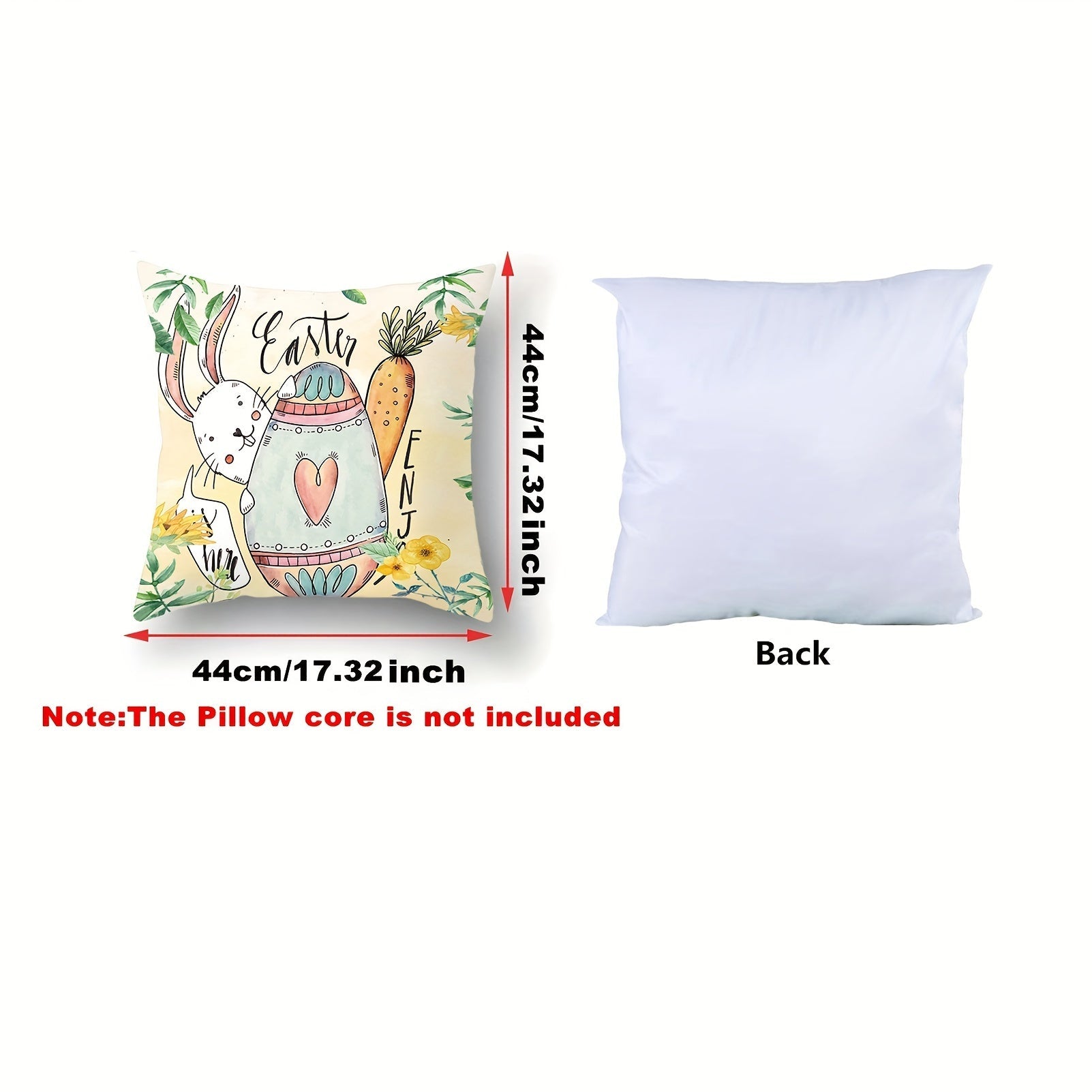 Easter Bunny and Eggs Pillow Cover Square 44cm Stain-Resistant Polyester Hidden Zipper Decor