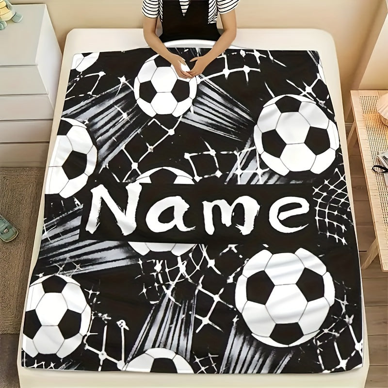 Personalized Soccer Ball Fleece Throw Blanket Soft Cozy Digital Print for Couch Bed Travel