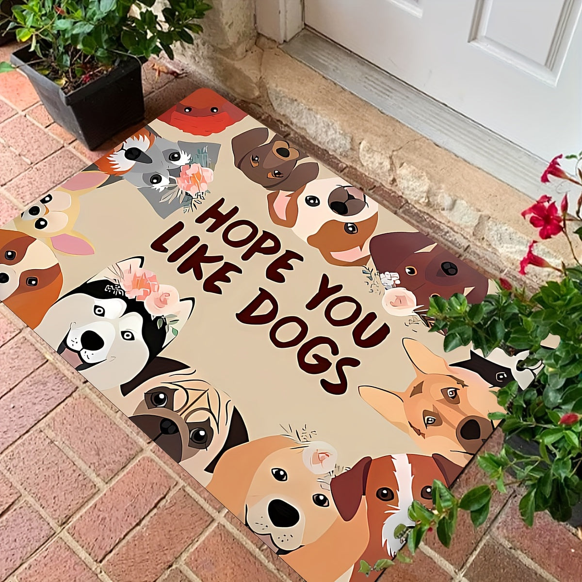 Smiling Puppy Door Mat Non-Slip Stain-Resistant Entryway Decor