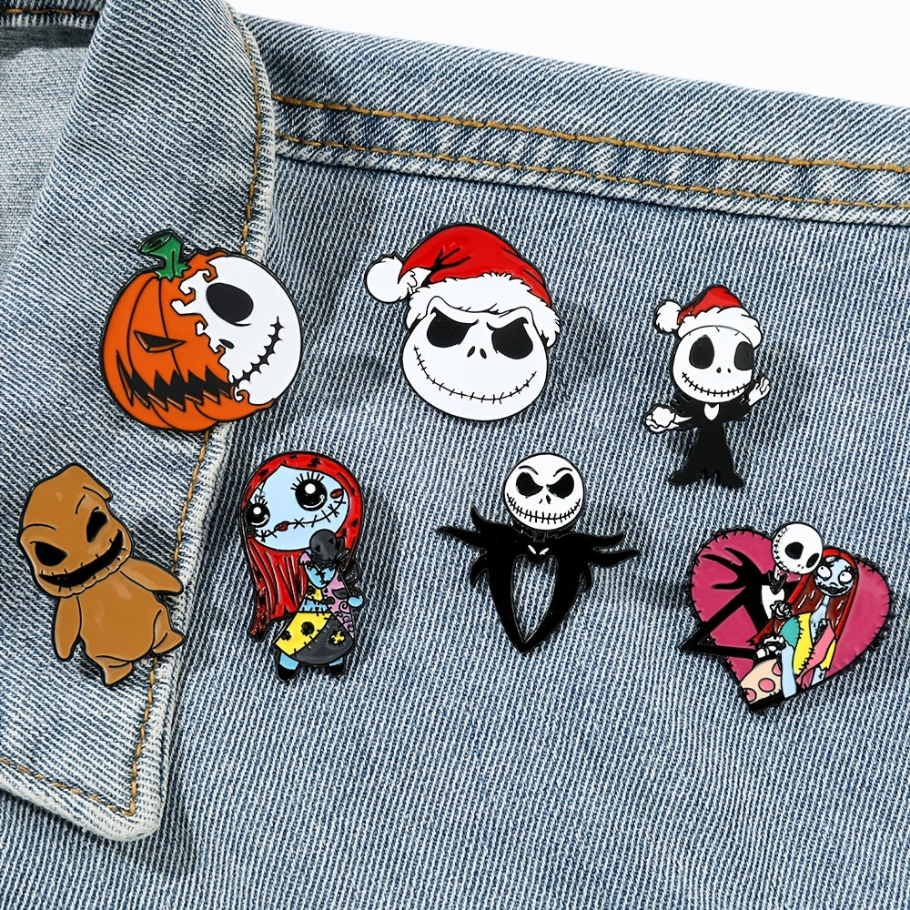 8 ta vintage multfilm emal brosh pinlar to'plami Jack Skellington Do'stlar Anime Alloy Metal Badges uchun sumkalar, kiyimlar